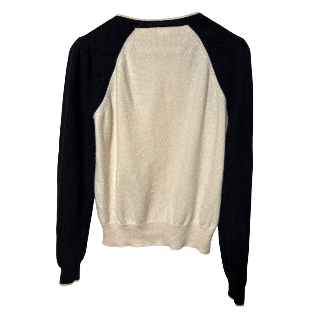 Veronica Beard Albertina Cashmere Sweater Ivory Black Size M Retail: $425 - Picture 6 of 9